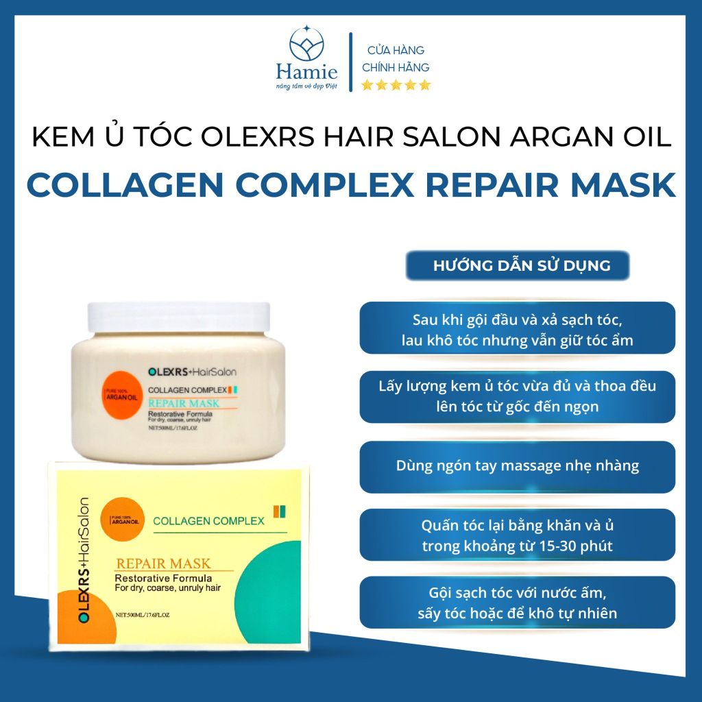 Olexrs Ủ Tóc Phục Hồi Hair Salon Argan Oil Collagen Complex 500ml Anh