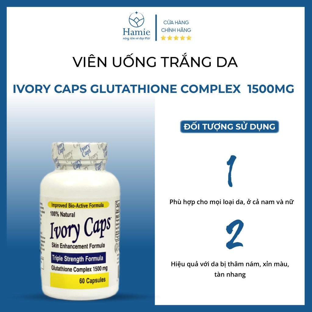 Viên Uống Trắng Da Ivory Caps Glutathione Complex 1500mg 60 Viên Mỹ