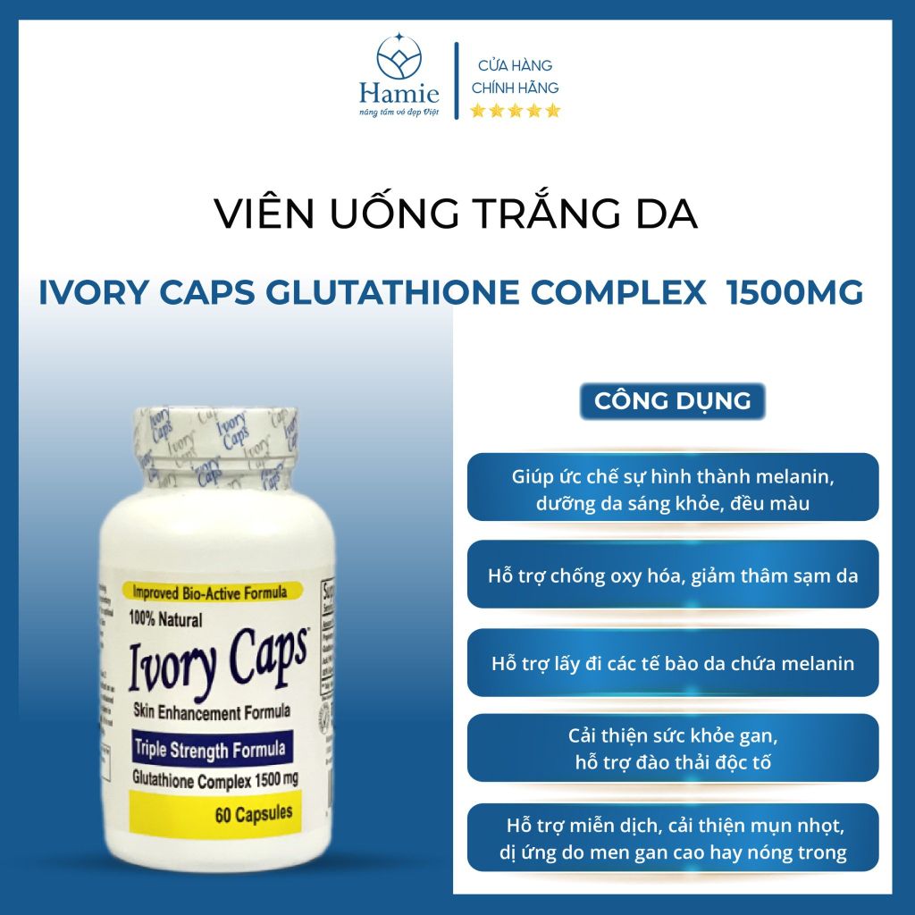 Viên Uống Trắng Da Ivory Caps Glutathione Complex 1500mg 60 Viên Mỹ