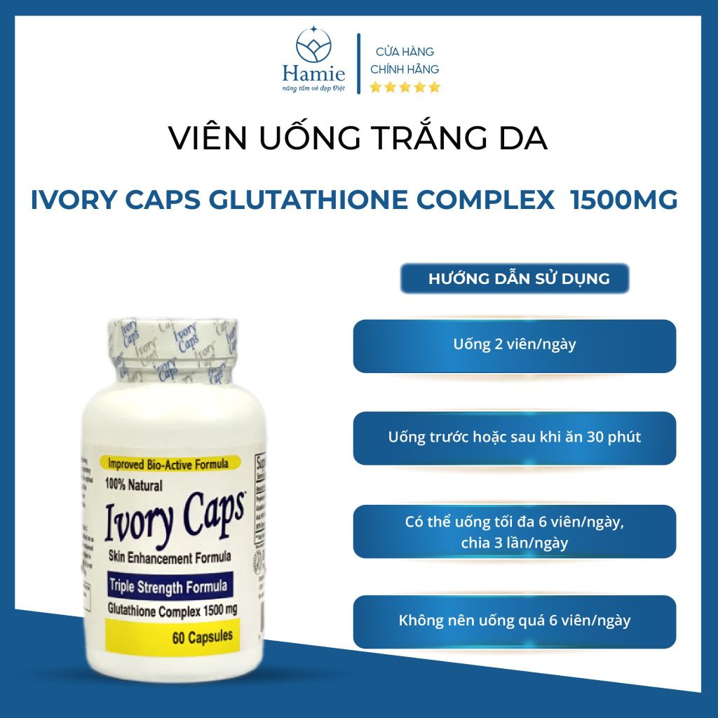 Viên Uống Trắng Da Ivory Caps Glutathione Complex 1500mg 60 Viên Mỹ