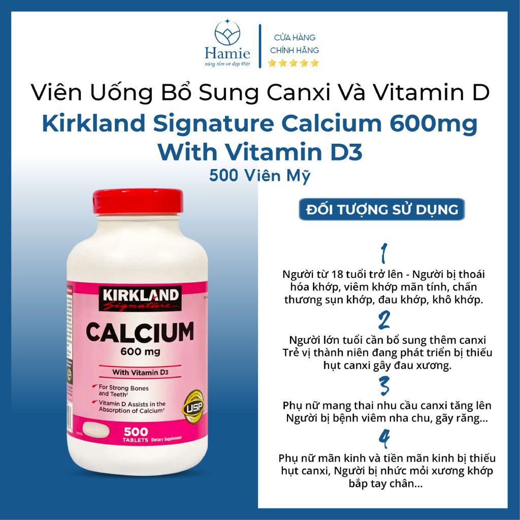 Canxi Và Vitamin D Kirkland Mỹ Signature 500 Viên