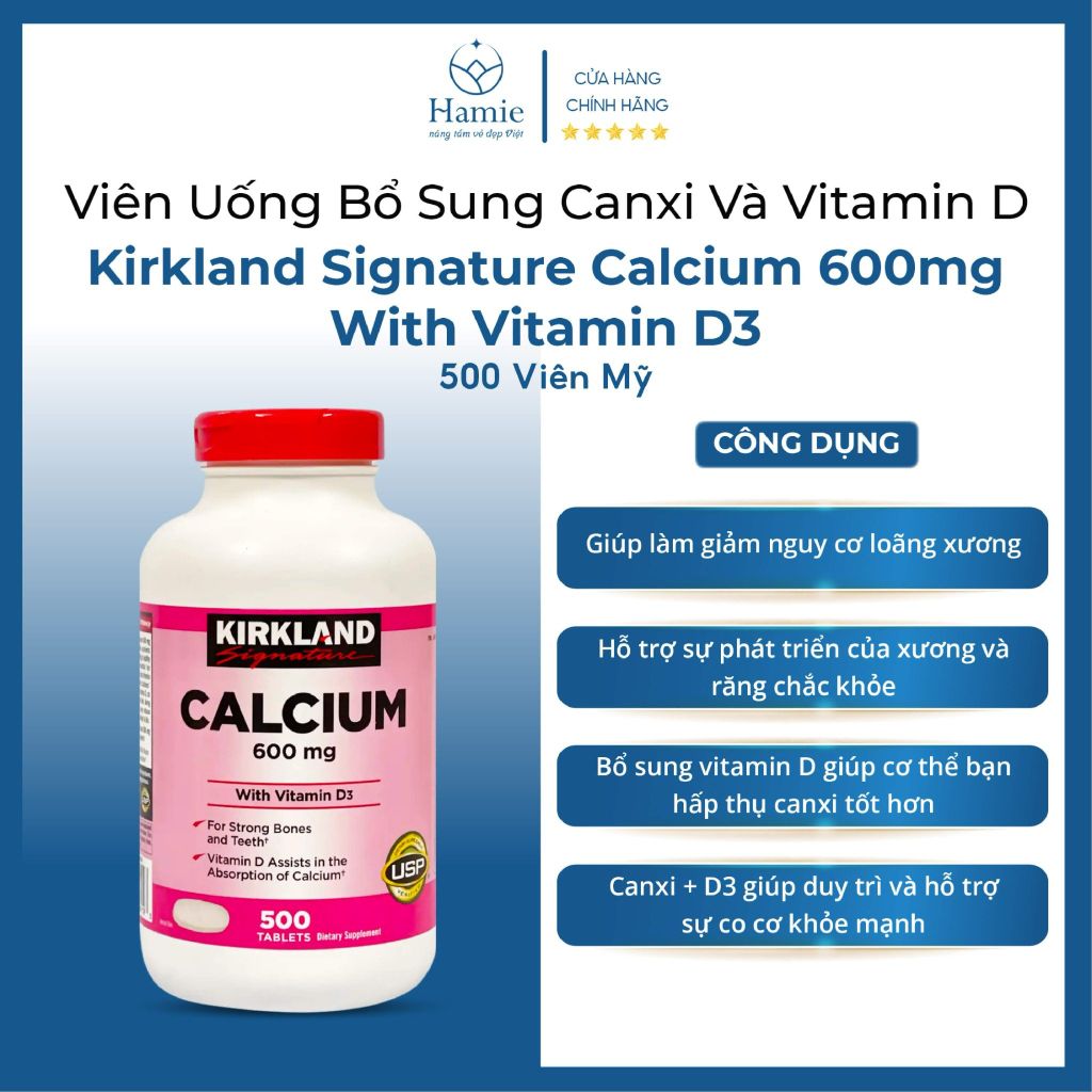 Canxi Và Vitamin D Kirkland Mỹ Signature 500 Viên