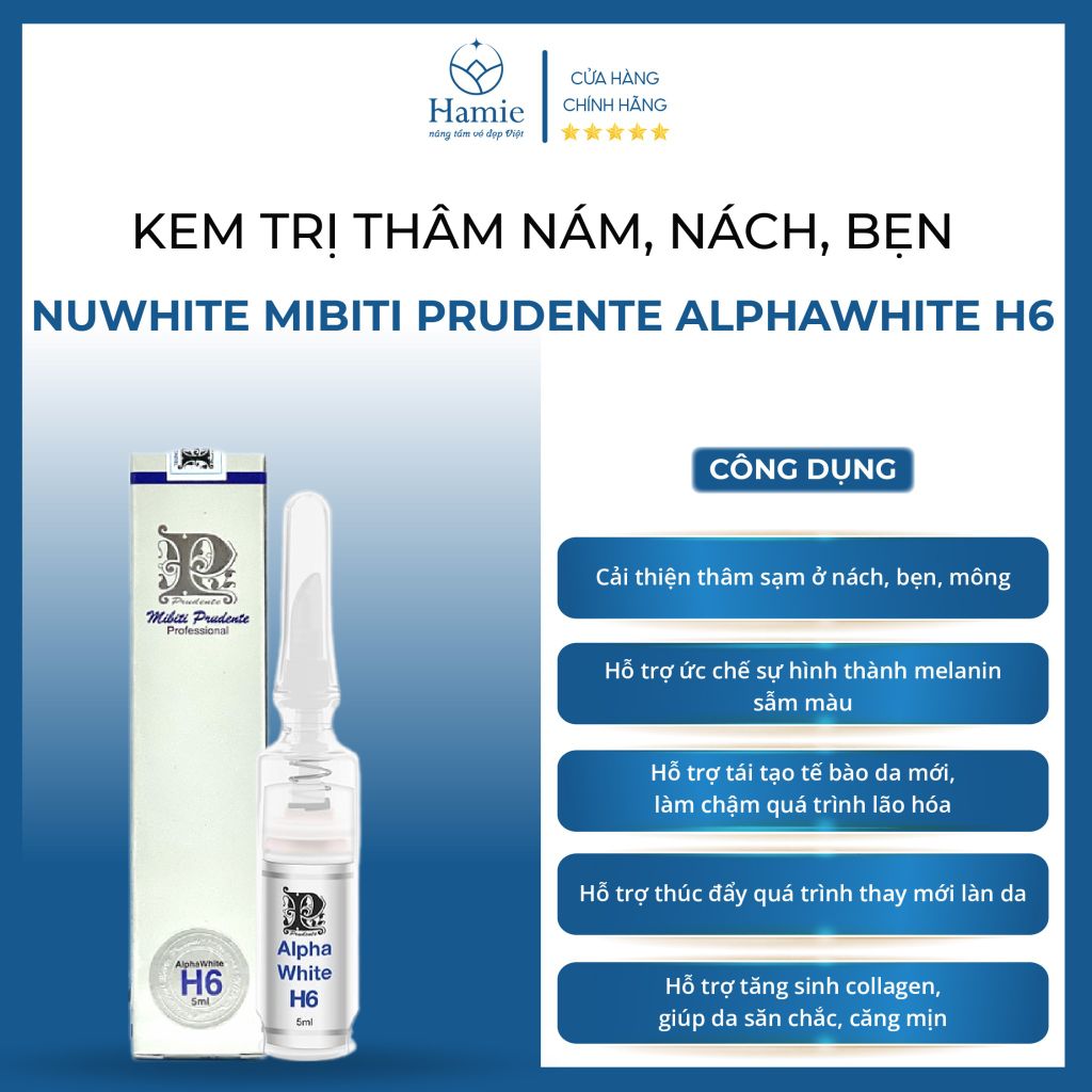 Nuwhite H6 Mibiti Prudente Giảm Thâm Nách, Bẹn AlphaWhite 5ml Mỹ