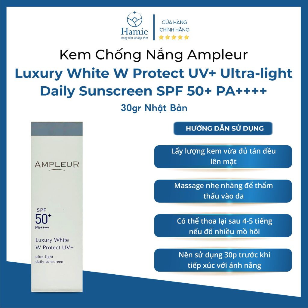 Kem Chống Nắng Ampleur Luxury White W Protect UV+ Ultra-light 30gr Nhật Bản