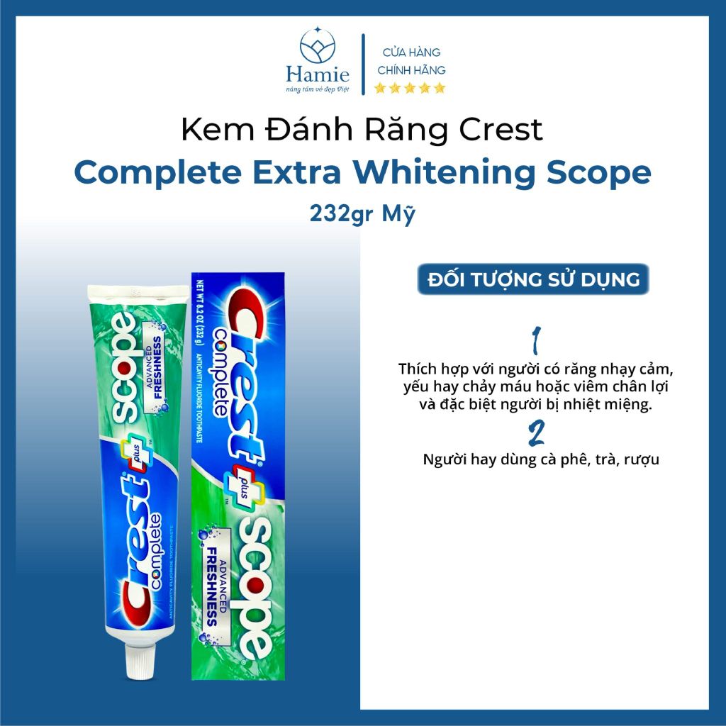 Kem Đánh Răng Crest Complete Extra Whitening Scope 232gr Mỹ