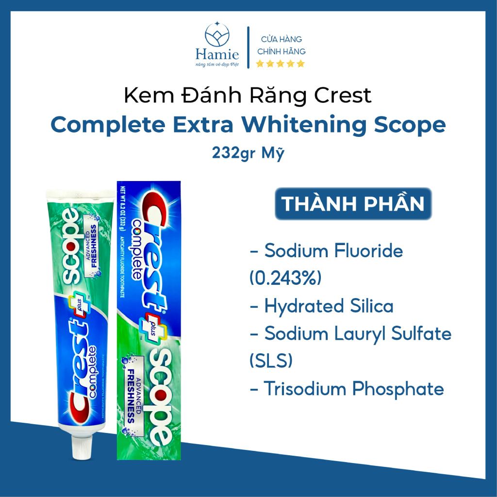 Kem Đánh Răng Crest Complete Extra Whitening Scope 232gr Mỹ