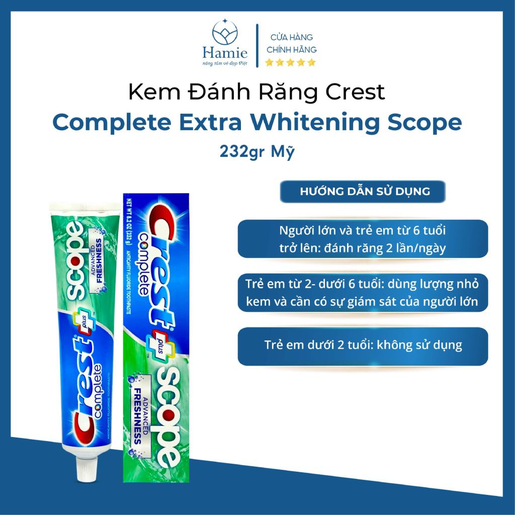 Kem Đánh Răng Crest Complete Extra Whitening Scope 232gr Mỹ