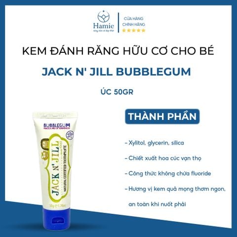 Kem Đánh Răng Cho Bé Jack N' Jill BubbleGum Hữu Cơ Úc 50gr