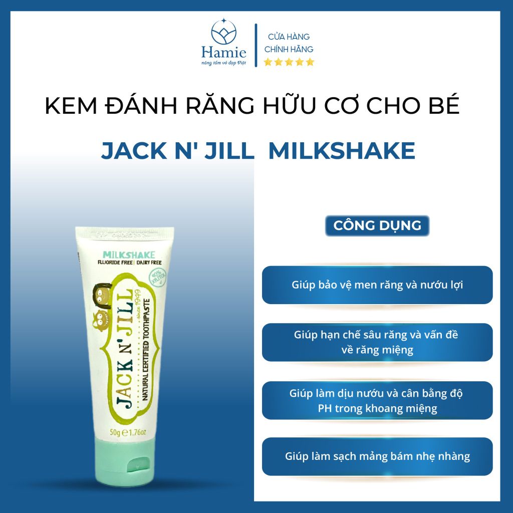 Jack N' Jill Kem Đánh Răng Hữu Cơ Cho Bé Milkshake Úc 50gr
