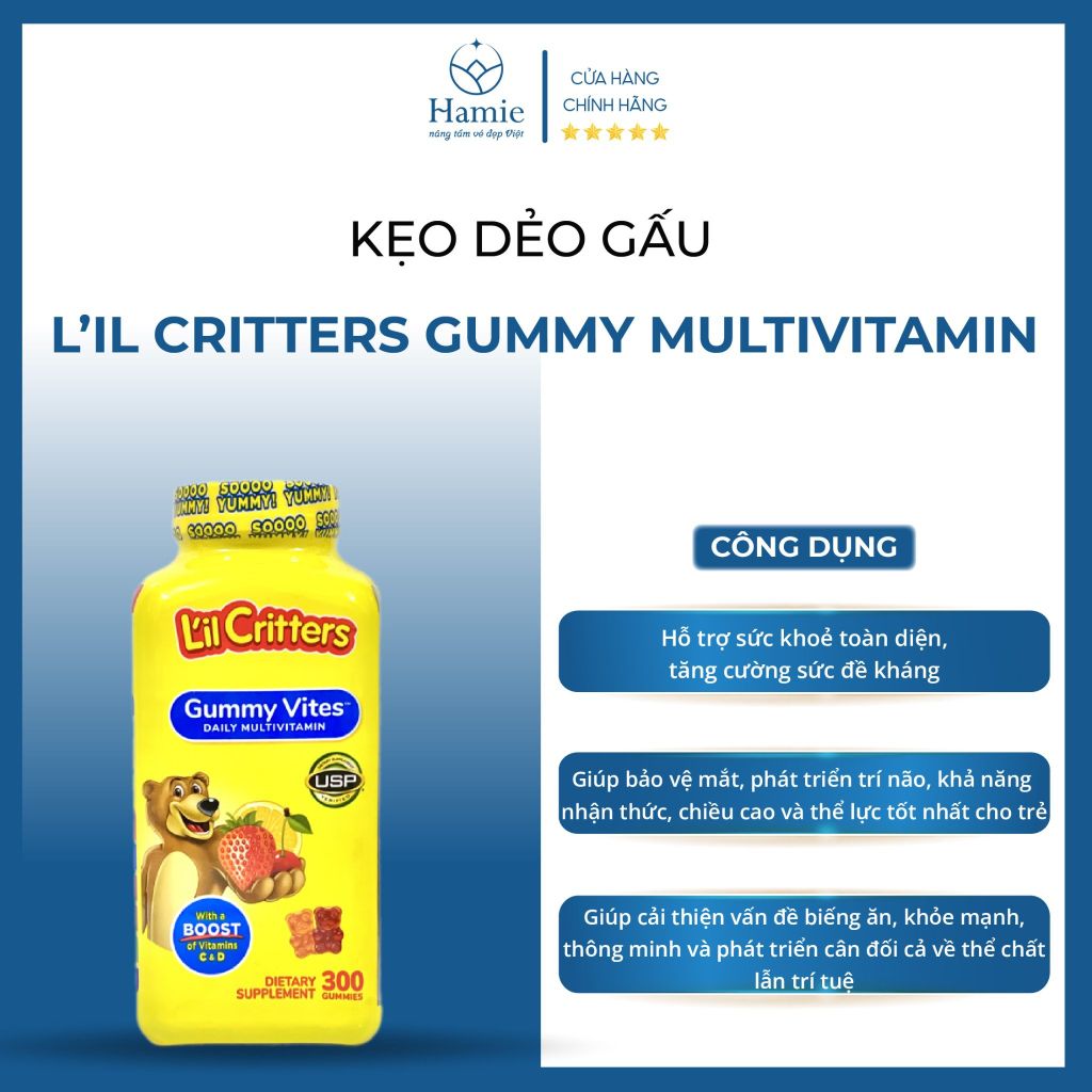 Kẹo Dẻo Gấu Gummy L’il Critters MultiVitamin 300 Viên Mỹ