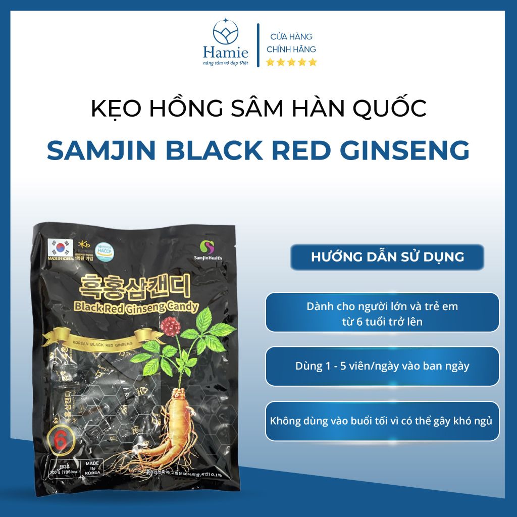 Kẹo Hắc Sâm Hàn Quốc Samjin Black Red Ginseng 200gr