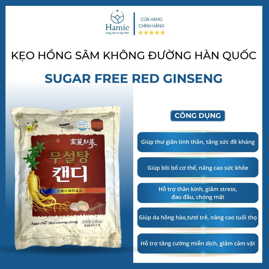 Kẹo Hồng Sâm Không Đường 500gr Hàn Quốc Sugar Free Red Ginseng
