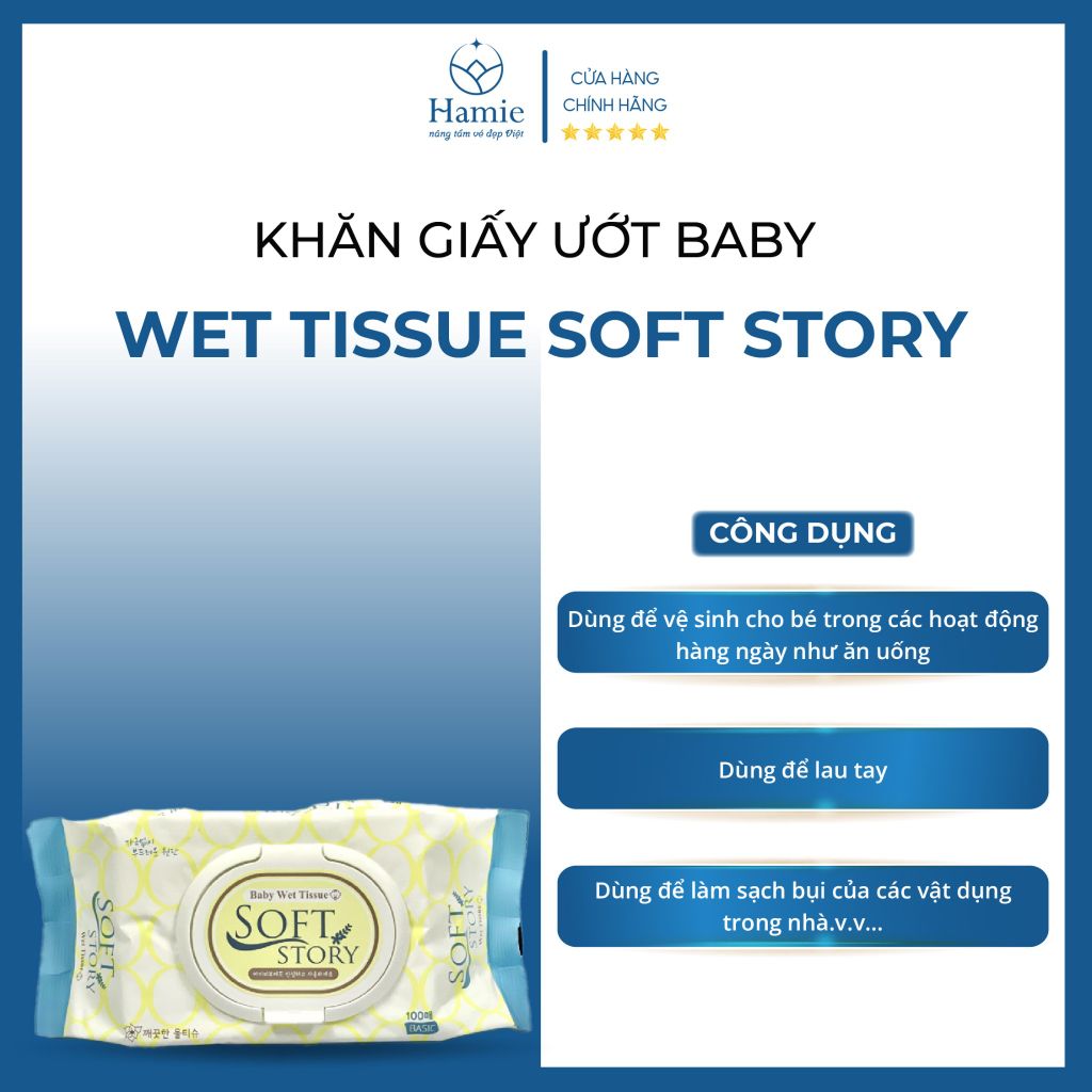 Giấy Ướt Cho Bé Baby Wet Tissue Soft Story 100 Tờ Hàn Quốc