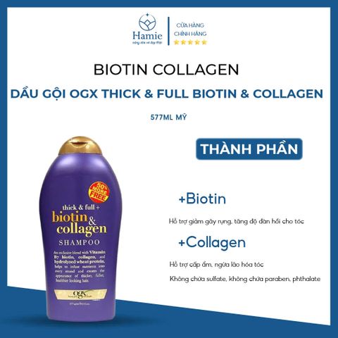 Biotin Collagen Tím Dầu Gội OGX Thick & Full Biotin & Collagen 577ml Mỹ