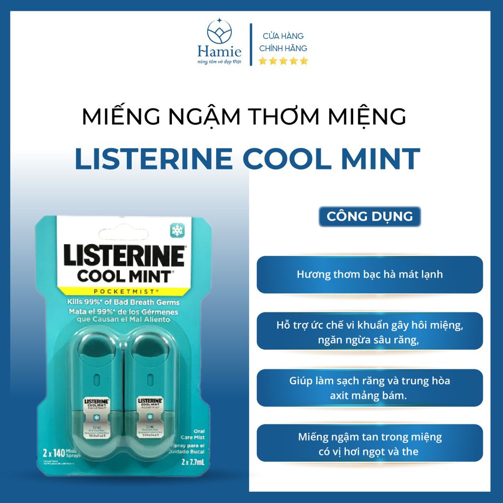 Giấy Ngậm Listerine Thơm Miệng Cool Mint 72 Miếng Của Mỹ