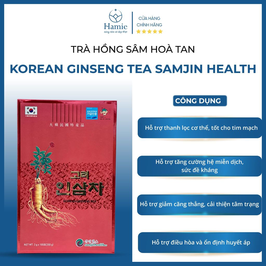 Trà Hồng Sâm Hàn Quốc Korean Ginseng Tea Samjin Health Hộp 100 Gói