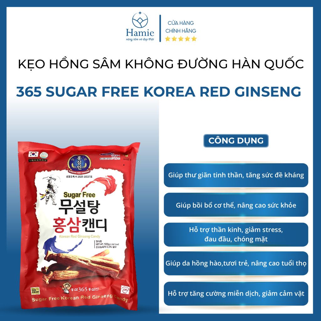 Kẹo Hồng Sâm Hàn Quốc Giảm Cân 365 Sugar Free Korea Red Ginseng 500gr
