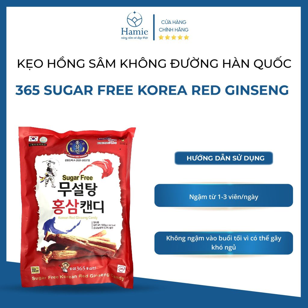 Kẹo Hồng Sâm Hàn Quốc Giảm Cân 365 Sugar Free Korea Red Ginseng 500gr