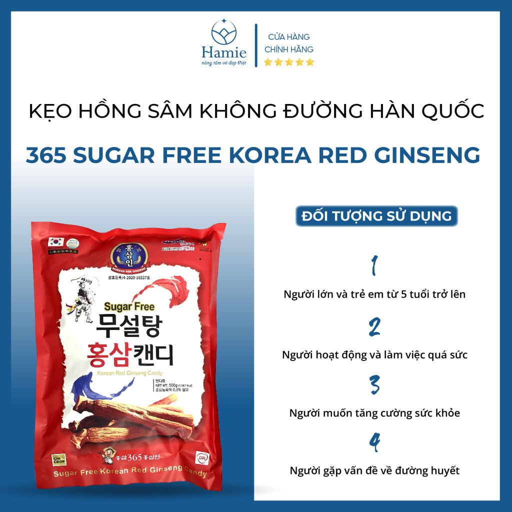 Kẹo Hồng Sâm Hàn Quốc Giảm Cân 365 Sugar Free Korea Red Ginseng 500gr