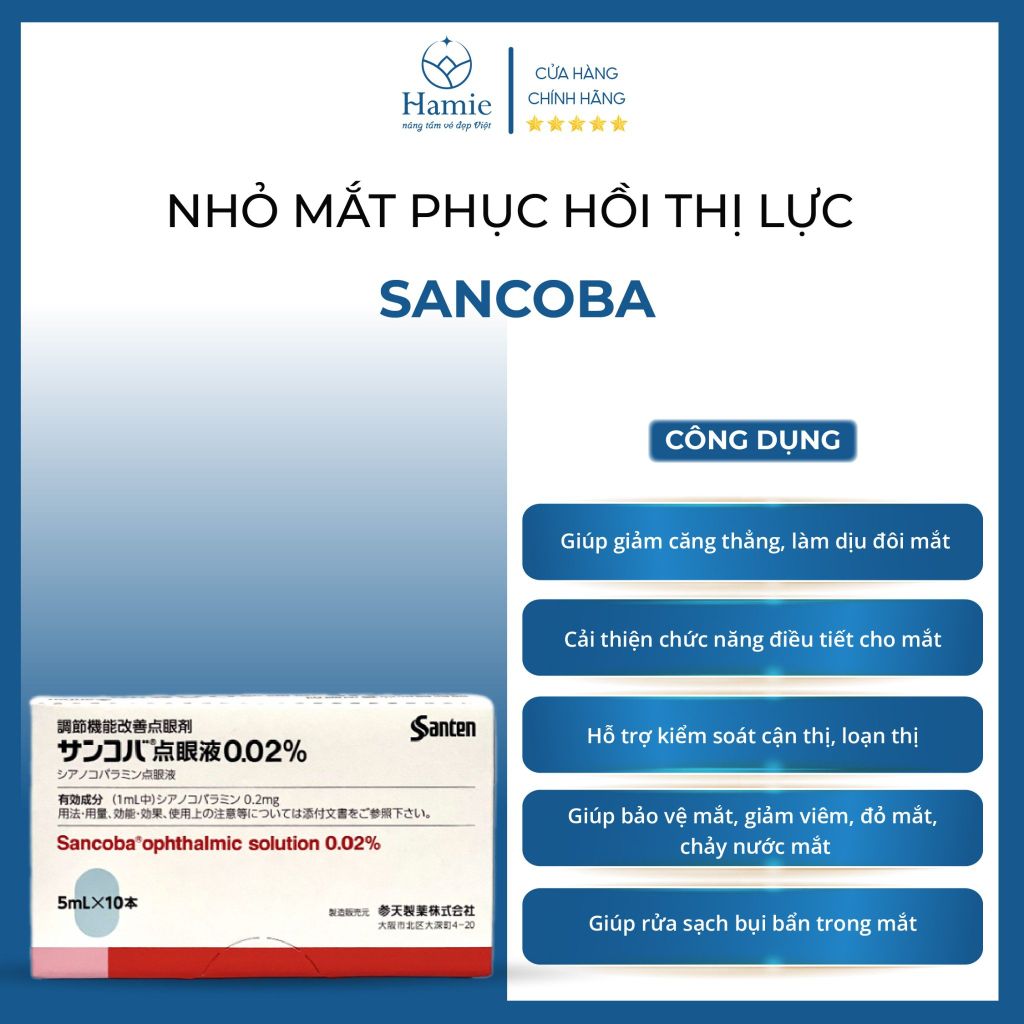 Nhỏ Mắt Sancoba 5ml Phục Hồi Thị Lực x 10 Chai Nhật Bản