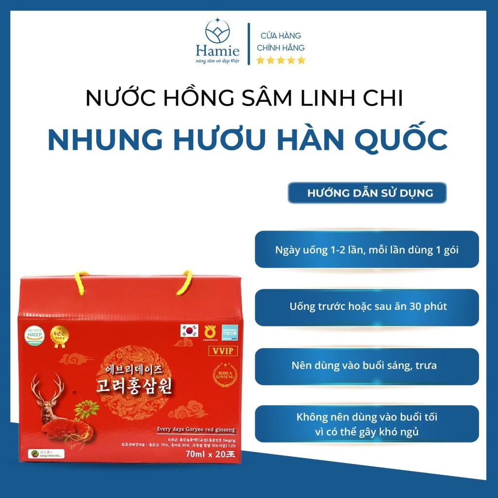 Nước Hồng Sâm Linh Chi Nhung Hươu Hàn Quốc 70ml x 20 Gói