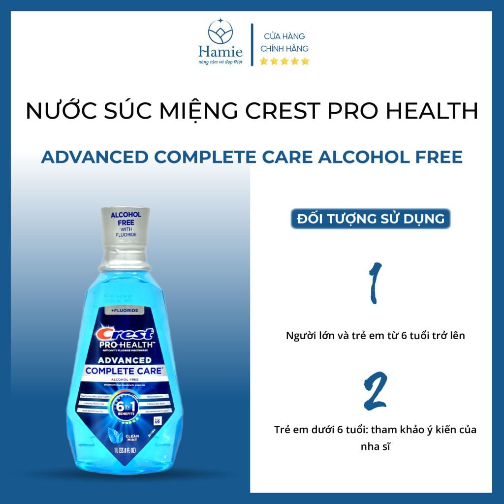 Nước Súc Miệng Crest 1l Pro Health Advanced Complete Care ALCOHOL FREE Mỹ