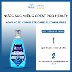 Nước Súc Miệng Crest 1l Pro Health Advanced Complete Care ALCOHOL FREE Mỹ