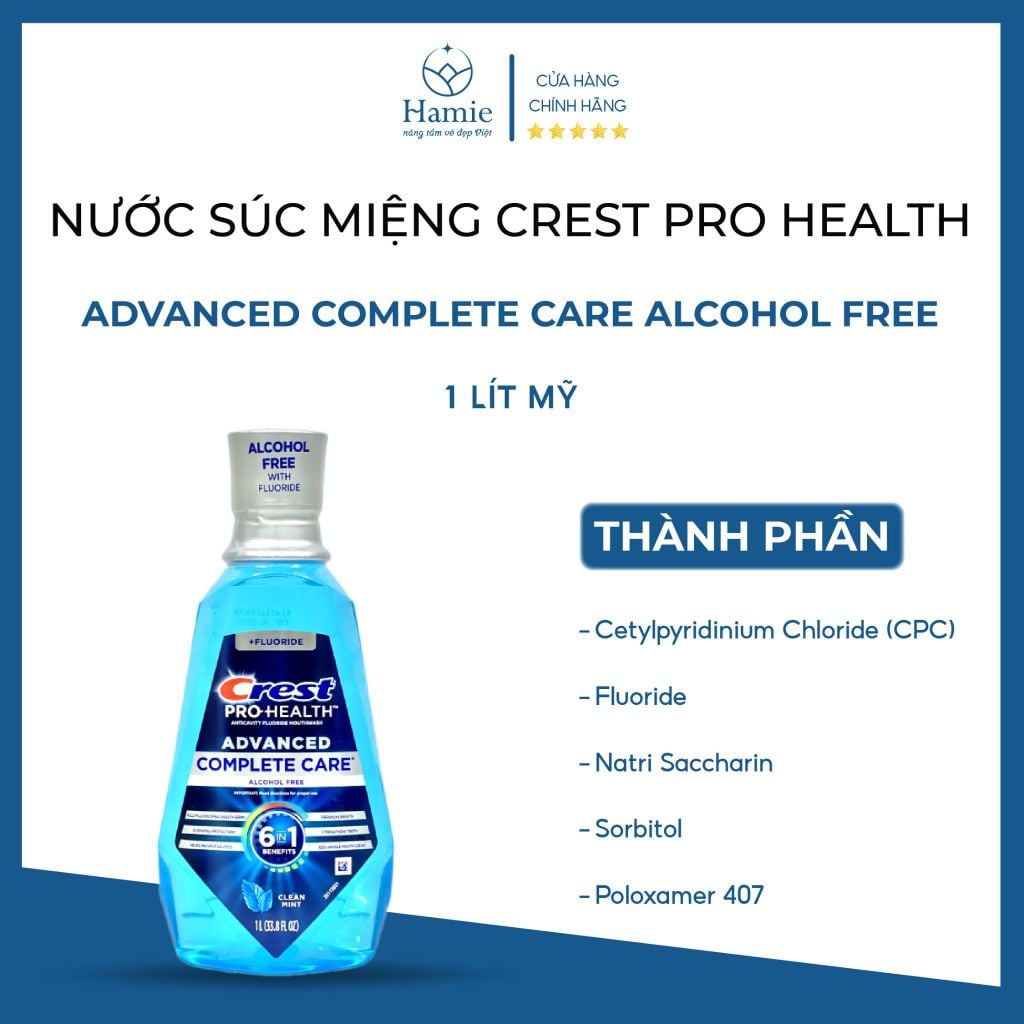 Nước Súc Miệng Crest 1l Pro Health Advanced Complete Care ALCOHOL FREE Mỹ