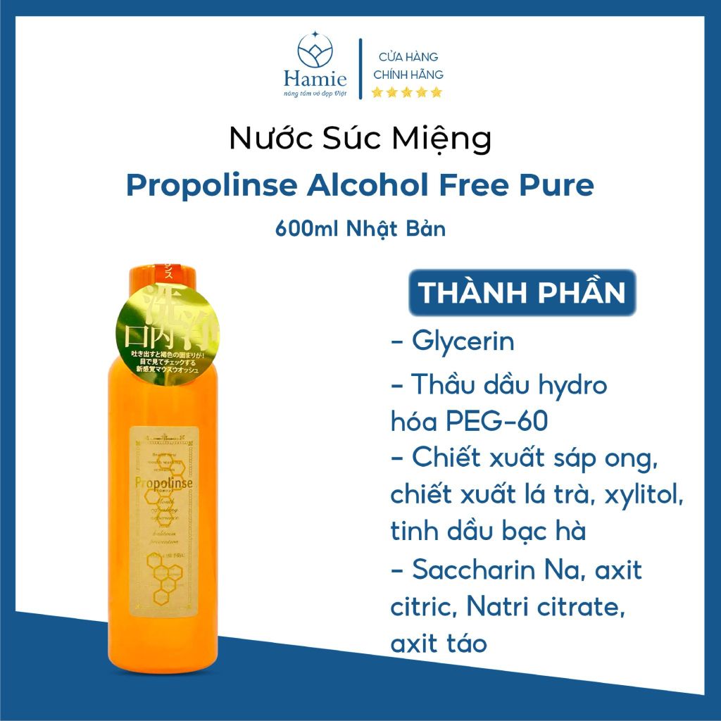 Nước Súc Miệng Propolinse Alcohol Free Pure 600ml Nhật Bản