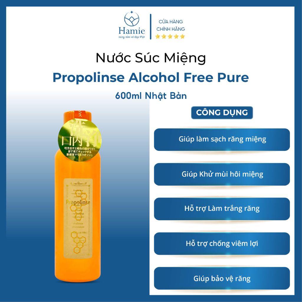 Nước Súc Miệng Propolinse Alcohol Free Pure 600ml Nhật Bản
