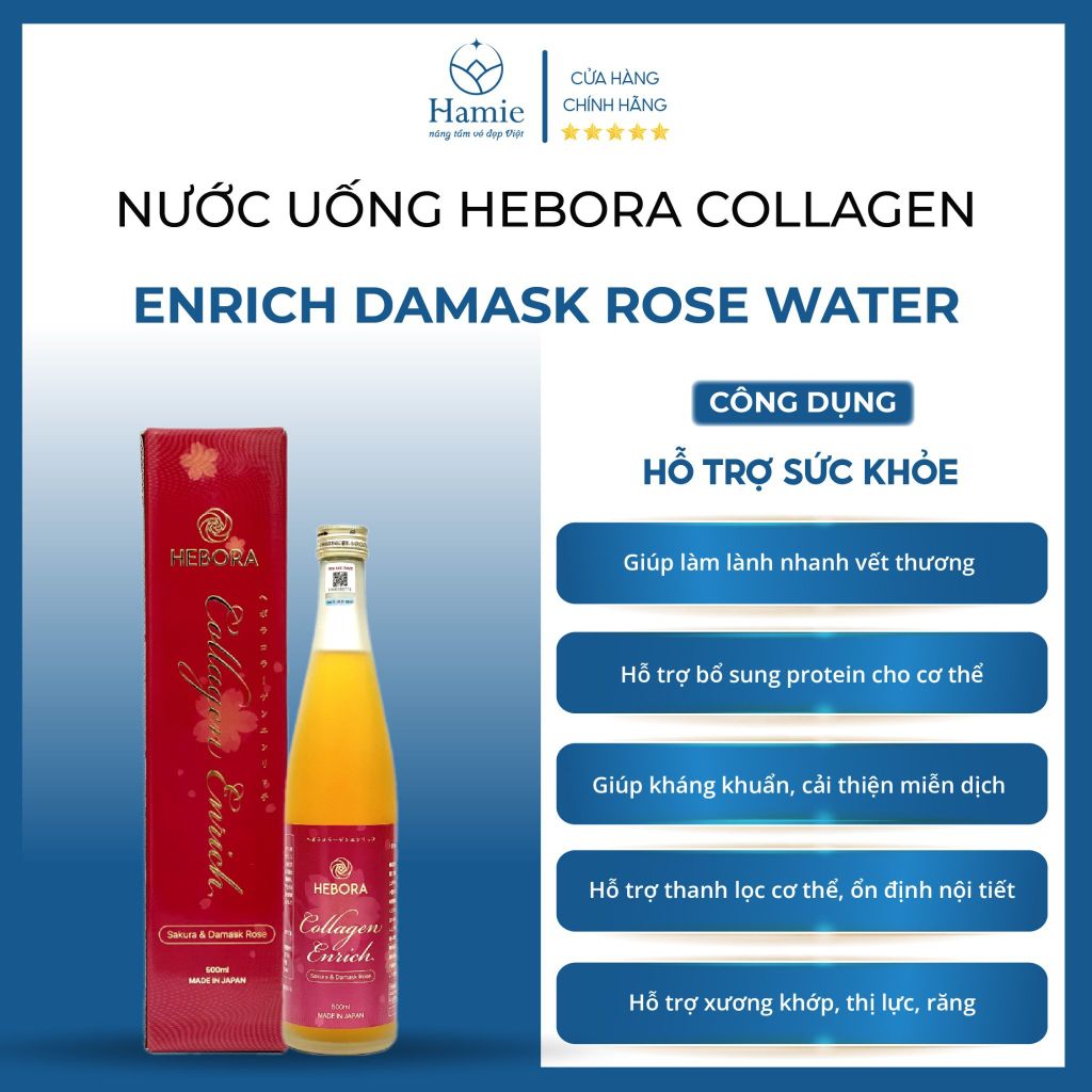 Collagen Hebora Nhật Bản Enrich Damask Rose Water 500ml