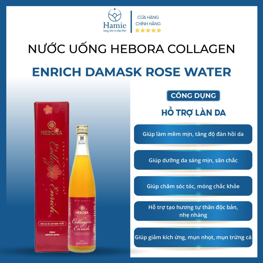 Collagen Hebora Nhật Bản Enrich Damask Rose Water 500ml