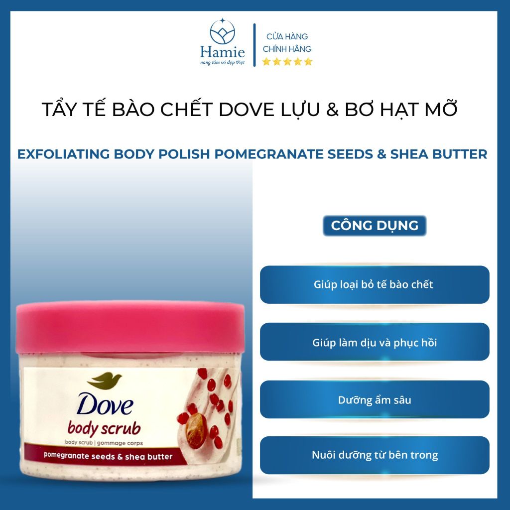 Tẩy Tế Bào Chết Dove Lựu & Bơ Hạt Mỡ 298gr Mỹ