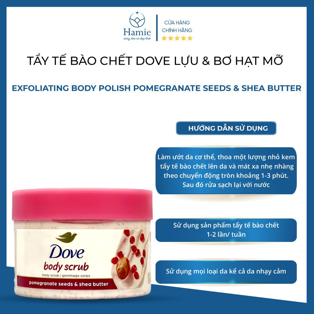 Tẩy Tế Bào Chết Dove Lựu & Bơ Hạt Mỡ 298gr Mỹ