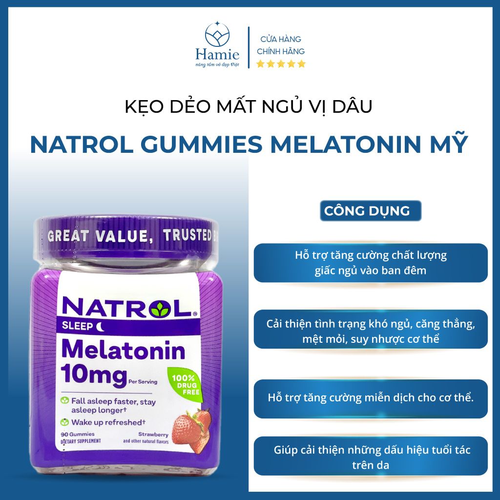 Kẹo Ngủ Melatonin Gummies Natrol 10mg 90 Viên Mỹ
