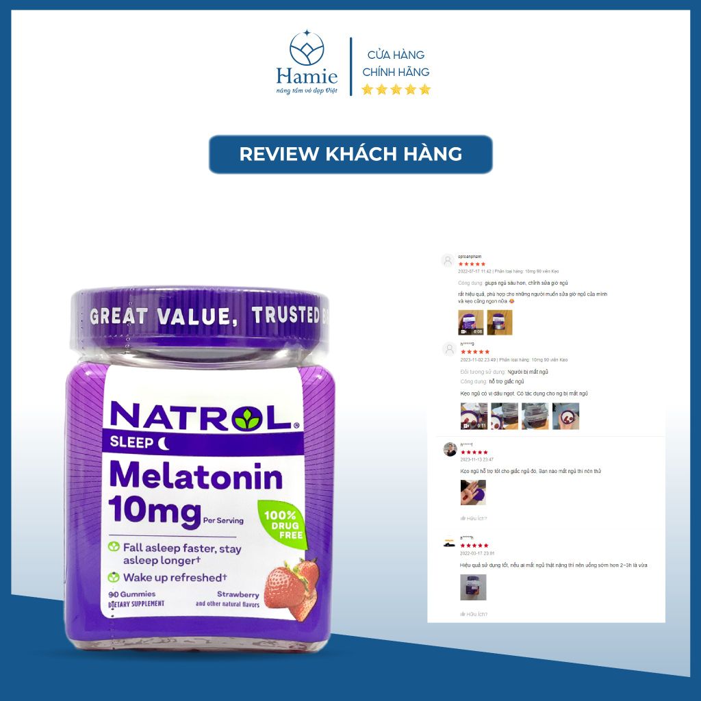 Kẹo dẻo Natrol ngủ ngon Melatonin Gummies 10mg 90 Viên Mỹ