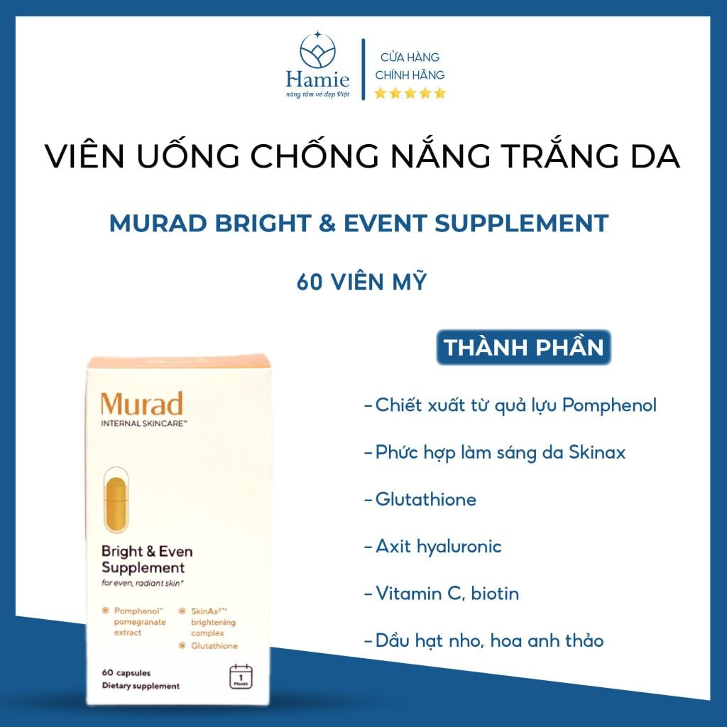 Viên Uống Murad Trắng Da Bright & Event Supplement 60 Viên Mỹ