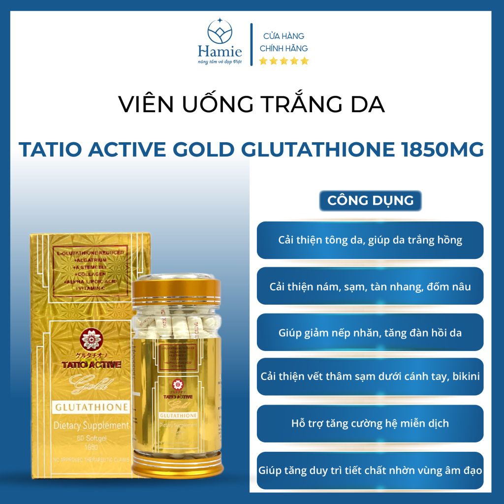Viên Uống Trắng Da Tatio Active Gold Glutathione 1850mg 60 Viên Nhật Bản