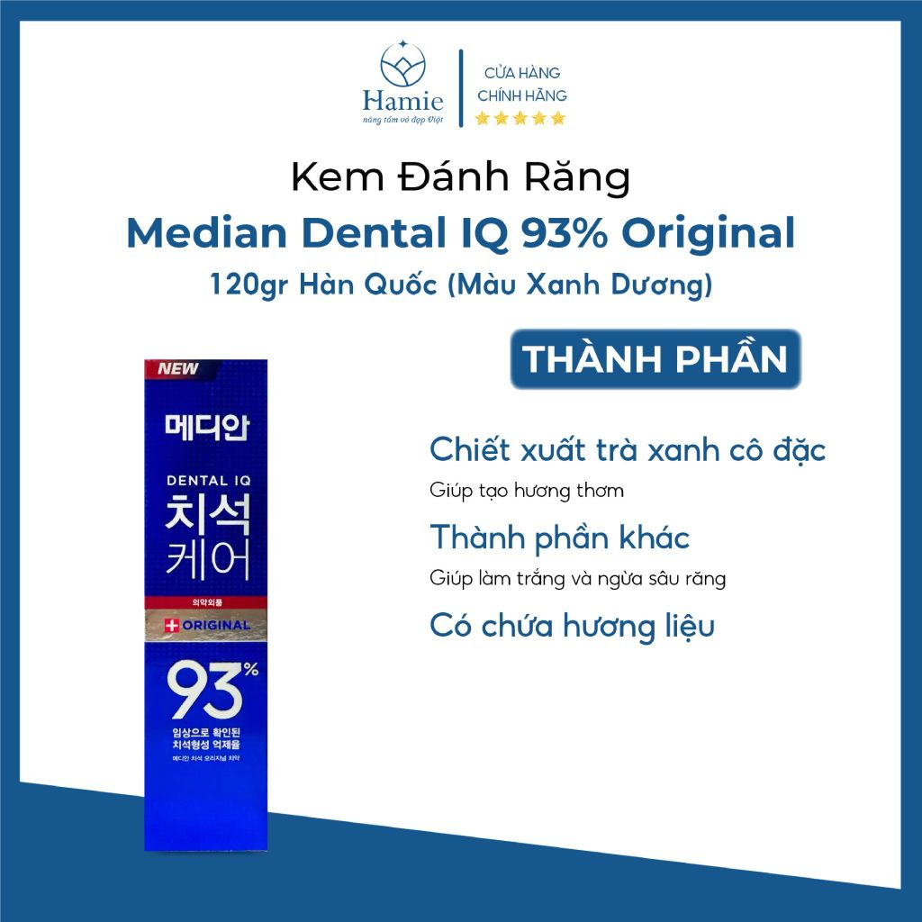 Kem Đánh Răng Median Dental IQ 93% Original 120gr Hàn Quốc (Màu Xanh Dương)