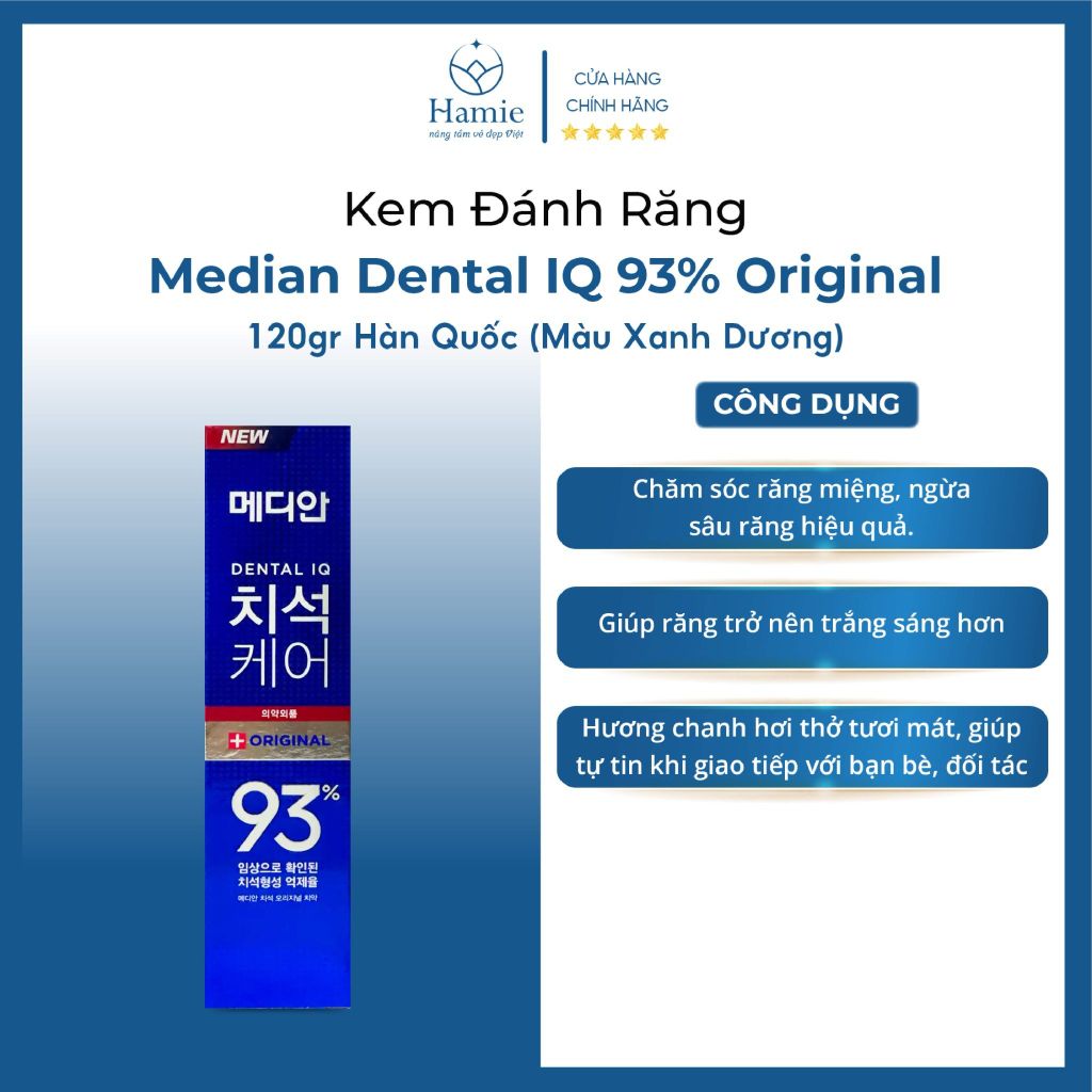 Kem Đánh Răng Median Dental IQ 93% Original 120gr Hàn Quốc (Màu Xanh Dương)