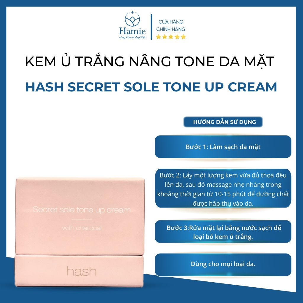 Kem Ủ Trắng Nâng Tone Da Mặt Hash Secret Sole Tone Up Cream 50gr Hàn Quốc