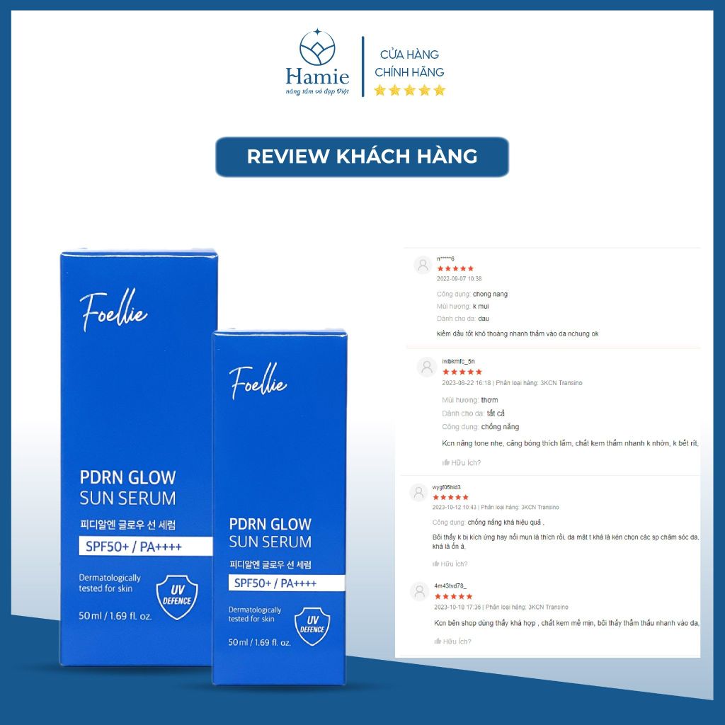 Serum Chống Nắng Foellie PDRN Glow Sun Serum SPF50+ PA++++ 50ml Hàn Quốc