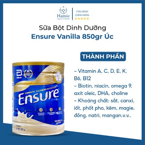 Sữa Ensure Úc 850g Hương Vanilla Flavoured Chính Hãng