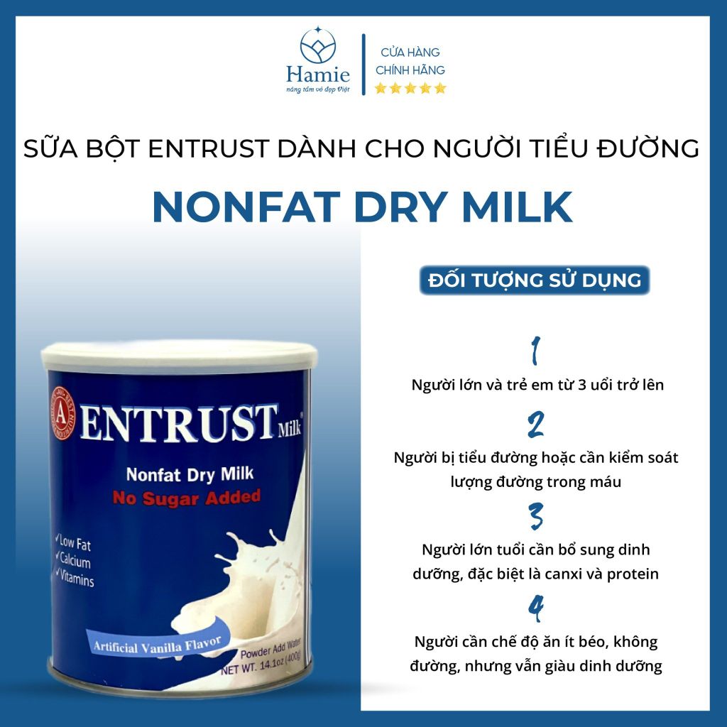 Sữa Entrust 400gr Dành Cho Người Tiểu Đường Nonfat Dry Milk Mỹ