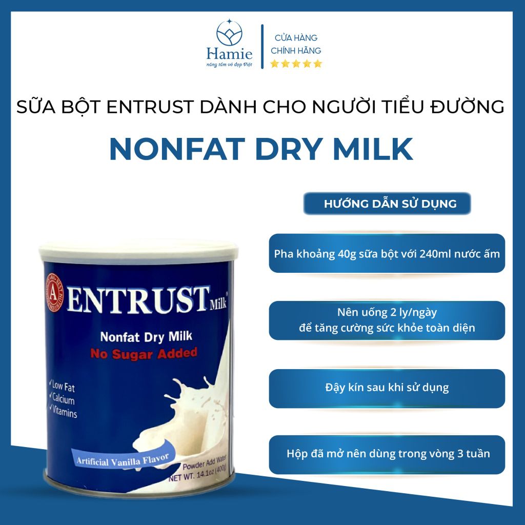 Sữa Entrust 400gr Dành Cho Người Tiểu Đường Nonfat Dry Milk Mỹ