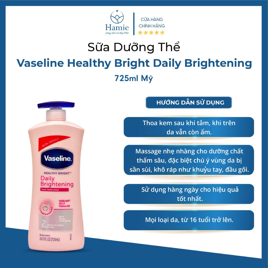 Sữa Dưỡng thể Vaseline Hồng Healthy Bright Daily Brightening 725ml Mỹ