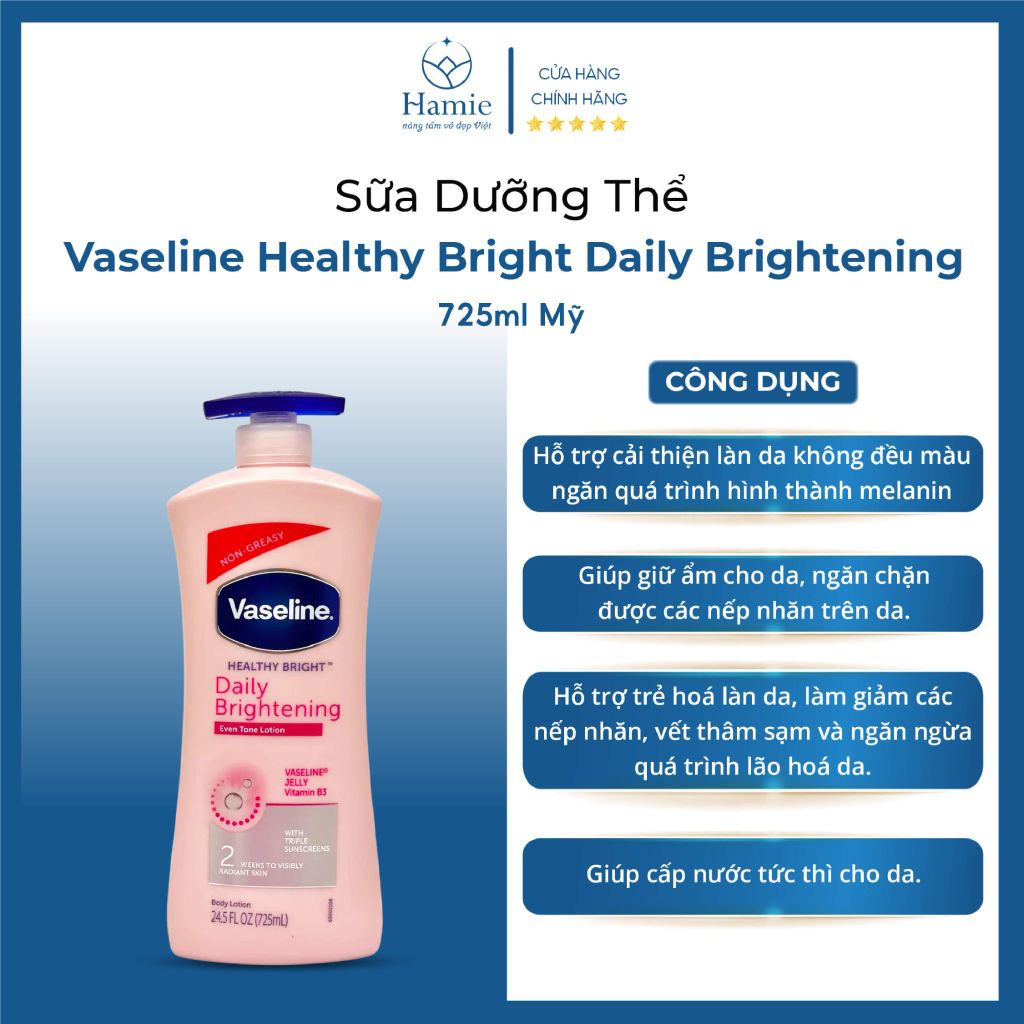 Sữa Dưỡng thể Vaseline Hồng Healthy Bright Daily Brightening 725ml Mỹ