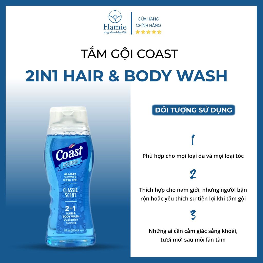 Tắm Gội Coast 2in1 Hair & Body Wash  532ml Mỹ