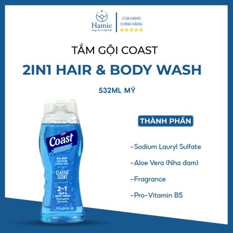 Tắm Gội Coast 2in1 Hair & Body Wash 532ml Mỹ