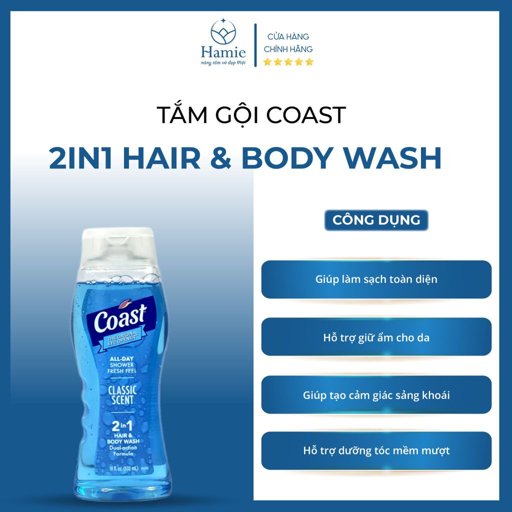 Tắm Gội Coast 2in1 Hair & Body Wash  532ml Mỹ